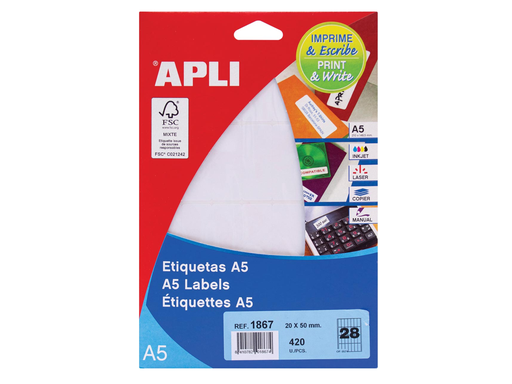 [TIM-581867] Etiketten Apli A5 28 etik/bl 20x50mm (15)