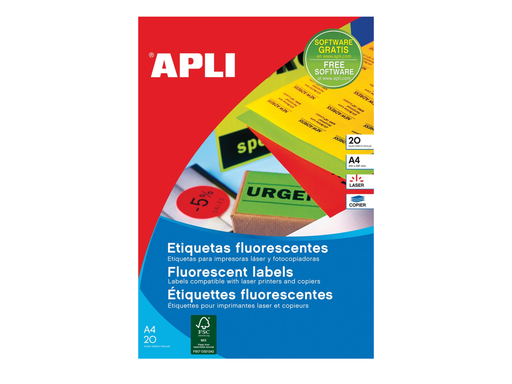 [TIM-582874] Etiketten Apli 08 etik/bl 99,1x67,7mm fluo geel (20)