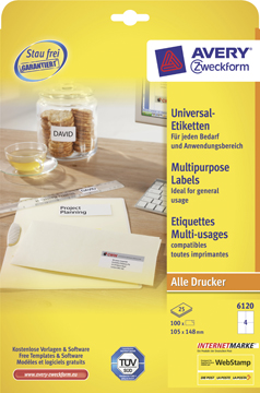 [TIM-6120A] Etiketten Avery Universeel 04 etik/bl 105x148mm wit (30)