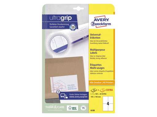 [TIM-6120A] Etiketten Avery Universeel 04 etik/bl 105x148mm wit (30)