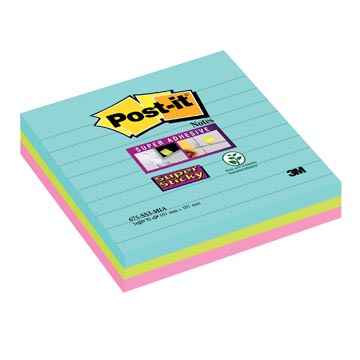 [TIM-675SSMI] Memoblok Post-It Super Sticky Notes Miami 101x101mm gelijnd assorti (3)