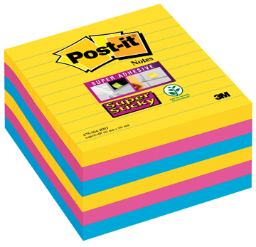 [TIM-675SSRO] Memoblok Post-It Super Sticky Rio 101x101mm 70vel gelijnd assorti (3)
