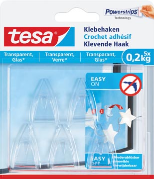 [TIM-777340] Ophanghaak Tesa zelfklevend op transparant en glas draagvermogen 200g blister (5)