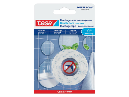 [TIM-777440] Dubbelzijdige montagetape Tesa Powerbond Tegels en Metaal Waterproof 19mmx1,5m