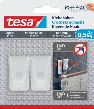 [TIM-77780] Kleefhaak Tesa Canvas draagkracht 500g voor behang en pleisterwerk wit 2 haken en 3 strips