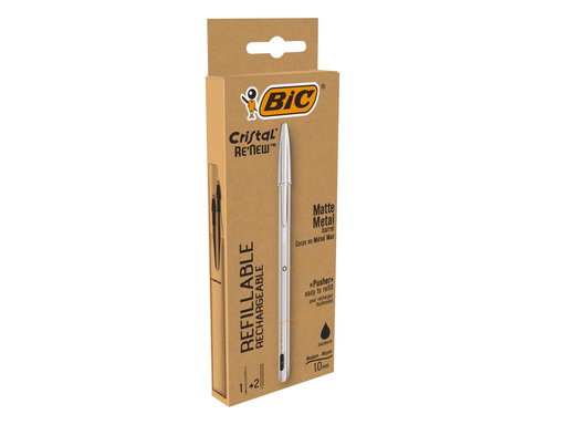 [TIM-997201] Balpen Bic Cristal Re-new zilveren lichaam zwarte inkt inclusief 2 vullingen
