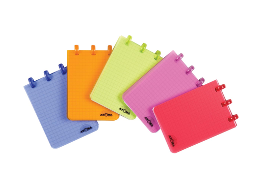 [TIM-A1391] Schrijfblok Atoma PP 7,4x10,5cm geruit 120blz transparant assorti