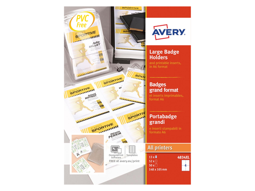 [TIM-A4834XL] Badge Avery 168x105mm (50) inclusief 52 inserts