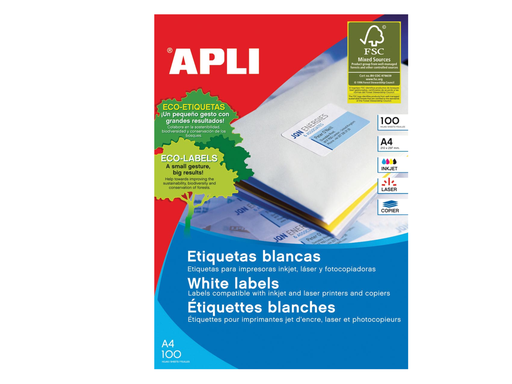 [TIM-AP1281] Etiketten Apli 210x297mm 01 etik/bl wit (100)(581281)
