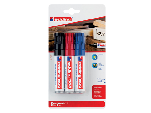 [TIM-B500ASS] Permanent marker Edding 500 beitelpunt 2-7mm assorti blister (3)