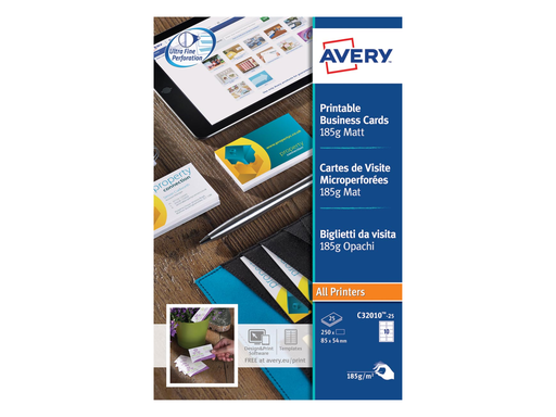 [TIM-C32010] Visitekaart Avery 10 kaarten/bl 85x54mm 185g mat (25)