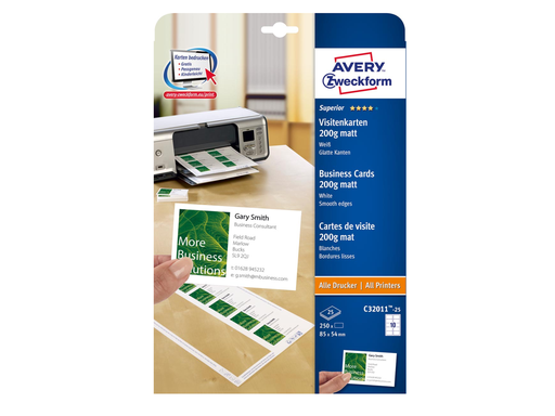 [TIM-C32011] Visitekaart Avery 10 kaarten/bl 85x54mm 200g mat (25)