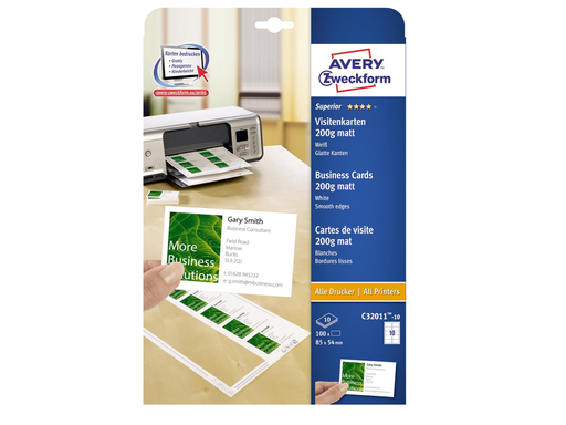 [TIM-C320111] Visitekaart Avery 10 kaarten/bl 85x54mm 200g mat (10)