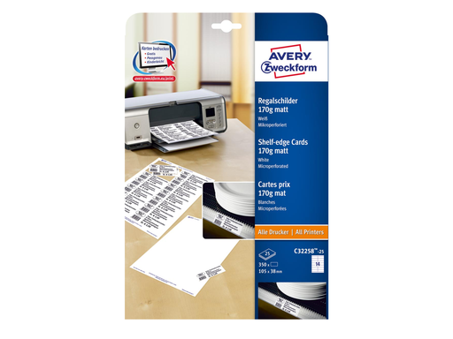 [TIM-C32258] Schapkaart Avery 14 kaarten/bl 38x105mm 170g mat (25)