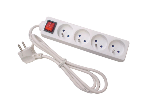 [TIM-EB4S] Contactdoos Perel met 4 stopcontacten + schakelaar wit BE