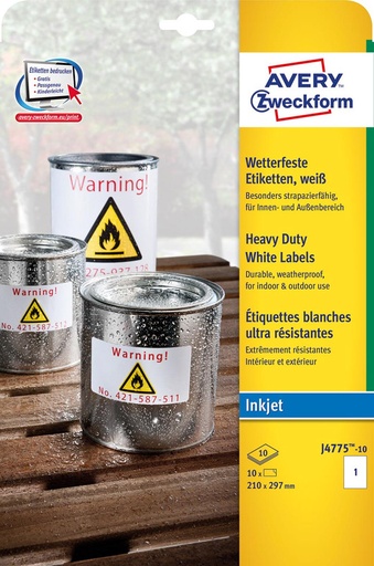 [TIM-J477510] Etiketten Avery Heavy Duty 01 etik/bl 210x297mm wit (10)