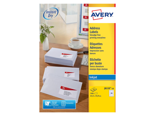 [TIM-J815910] Etiketten Avery Address 24 etik/bl 63,5x33,9mm voor inkjet wit (10)
