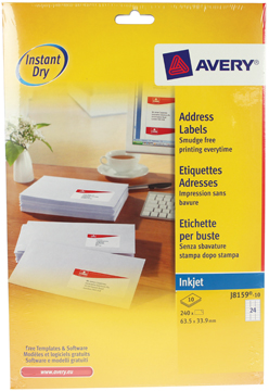 [TIM-J815910] Etiketten Avery Address 24 etik/bl 63,5x33,9mm voor inkjet wit (10)