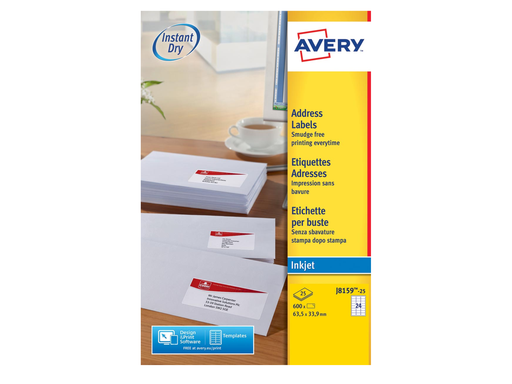 [TIM-J815925] Etiketten Avery Address 24 etik/bl 63,5x33,9mm voor inkjet wit (25)