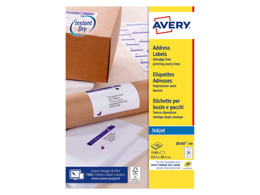 [TIM-J8160] Etiketten Avery Address 21 etik/bl 63,5x38,1mm voor inkjet wit (100)