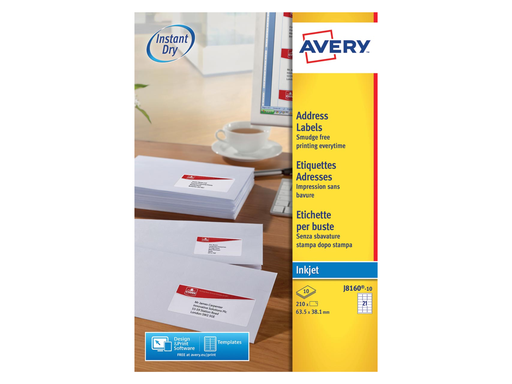 [TIM-J816010] Etiketten Avery Address 21 etik/bl 63,5x38,1mm voor inkjet wit (10)