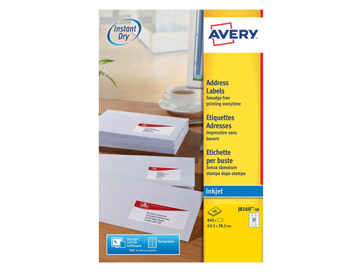 [TIM-J816040] Etiketten Avery Address 21 etik/bl 63,5x38,1mm voor inkjet wit (40)