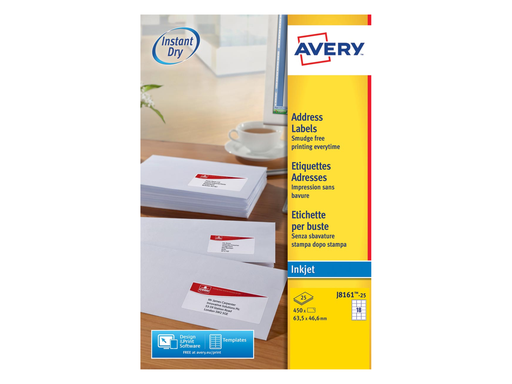 [TIM-J816125] Etiketten Avery Address 18 etik/bl 63,5x46,6mm voor inkjet wit (25)