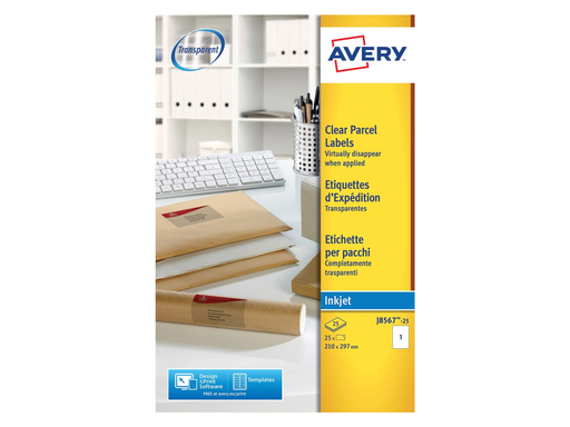 [TIM-J856725] Etiketten Avery Address 01 etik/bl 210x297mm voor inkjet transparant (25)