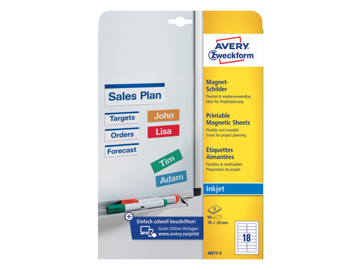 [TIM-J887150] Magneetetiket Avery 18 etik/bl 78x28mm voor inkjet wit (5)