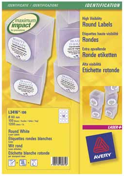 [TIM-L341610] Etiketten Avery permanent klevend 12 etik/bl Ø60mm wit (100)