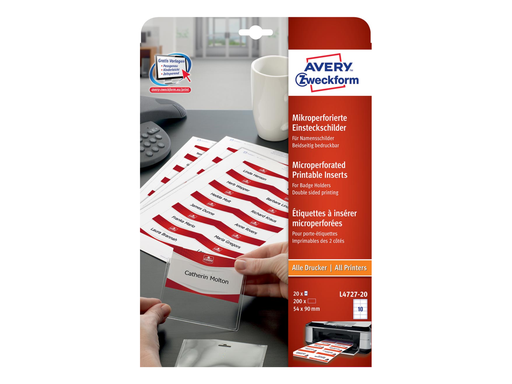 [TIM-L472720] Insteekkaarten Avery voor badgehouders 10 kaarten/bl 54x90mm (20)