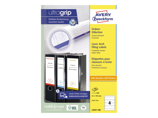 [TIM-L476110] Rugetiket Avery 04 etik/bl 192x61mm wit (100)