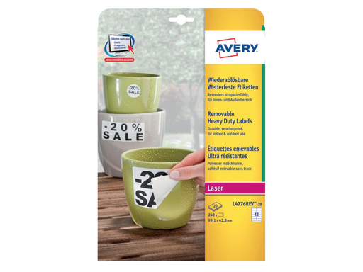 [TIM-L4776R] Etiketten Avery Removable Heavy Duty 12 etik/bl 99,1x42,3mm voor laser wit (20)