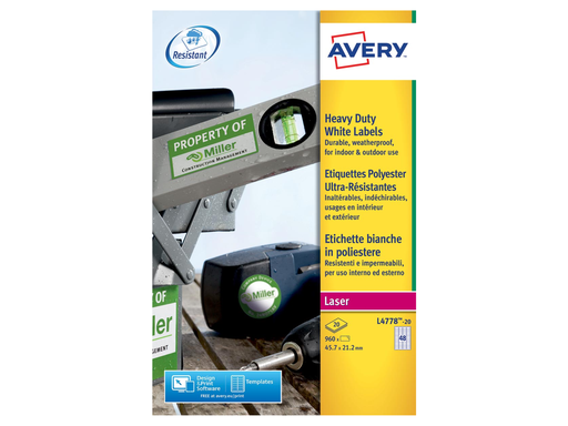 [TIM-L477820] Etiketten Avery Heavy Duty 48 etik/bl 45,7x21,2mm voor laser wit (20)