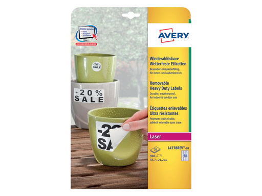 [TIM-L4778R] Etiketten Avery Removable Heavy Duty 48 etik/bl 45,7x21,2mm voor laser wit (20)