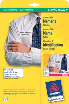 [TIM-L4784] Etiketten Avery Textiel 27 etik/bl 63,5x29,6mm voor laser wit (20)