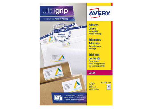 [TIM-L7159-T] Etiketten Avery Address 24 etik/bl 63,5x33,9mm voor laser wit (250)