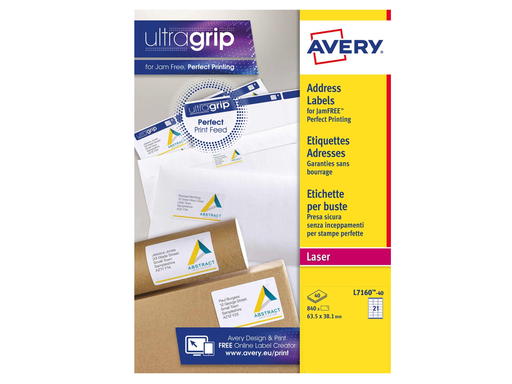 [TIM-L716040] Etiketten Avery Address 21 etik/bl 63,5x38,1mm voor laser wit (40)