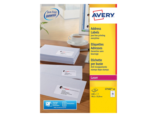 [TIM-L716240] Etiketten Avery Address 16 etik/bl 99,1x33,9mm voor laser wit (40)