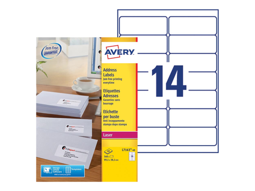 [TIM-L716340] Etiketten Avery Address 14 etik/bl 99,1x38,1mm voor laser wit (40)
