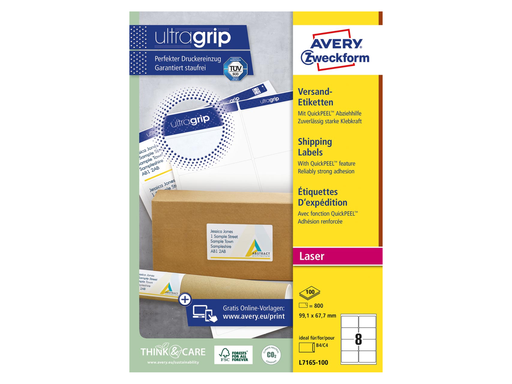 [TIM-L7165] Etiketten Avery Shipping 08 etik/bl 99,1x67,7mm voor laser wit (100)