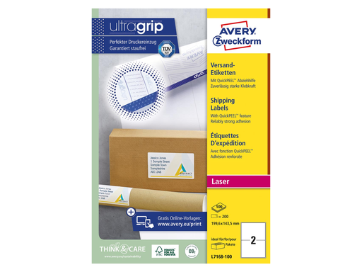 [TIM-L7168] Etiketten Avery Shipping 02 etik/bl 199,6x143,5mm voor laser wit (100)
