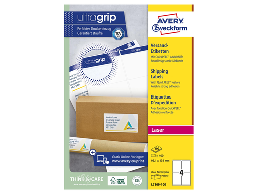 [TIM-L7169] Etiketten Avery Shipping 04 etik/bl 99,1x139mm voor laser wit (100)