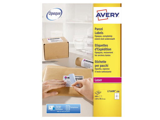 [TIM-L7169B] Etiketten Avery BlockOut QuickPeel 04 etik/bl 139x99,1mm voor laser (100)
