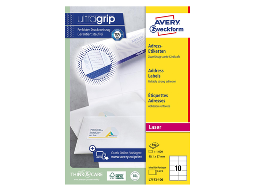 [TIM-L7173] Etiketten Avery Shipping 10 etik/bl 99,1x57mm voor laser wit (100)