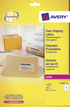 [TIM-L756525] Etiketten Avery Clear Shipping 08 etik/bl 99,1x67,7mm voor laser transparant (25)
