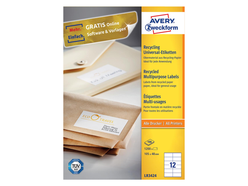 [TIM-LR3424] Etiketten Avery Recycled 12 etik/bl 105x48mm wit (100)