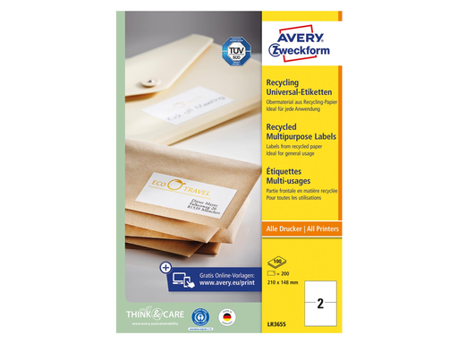 [TIM-LR3655] Etiketten Avery Recycled 02 etik/bl 210x148mm wit (100)
