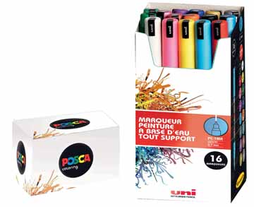 [TIM-PC1MR16] Paintmarker Uni-ball Posca ronde punt 0,7mm assorti (16)