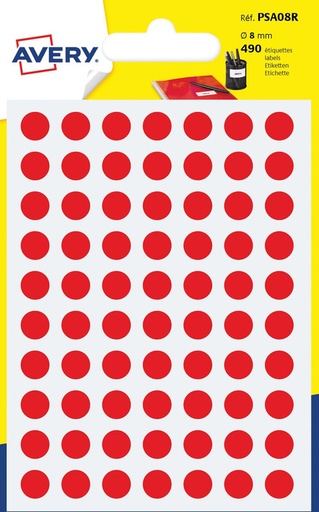 [TIM-PSA08R] Markeringsetiket Avery 70 etik/bl. Ø8mm rood (7)